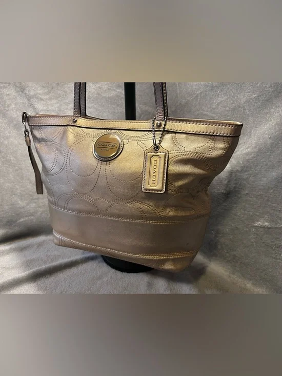 Coach Signature C Gold Metallic Tote - Picture 3 of 10